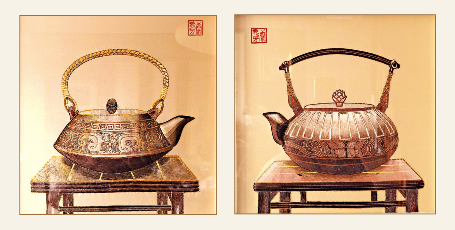 　　圖：從潮州康惠芳工作室購藏的一對「潮繡茶壺」。\作者供圖