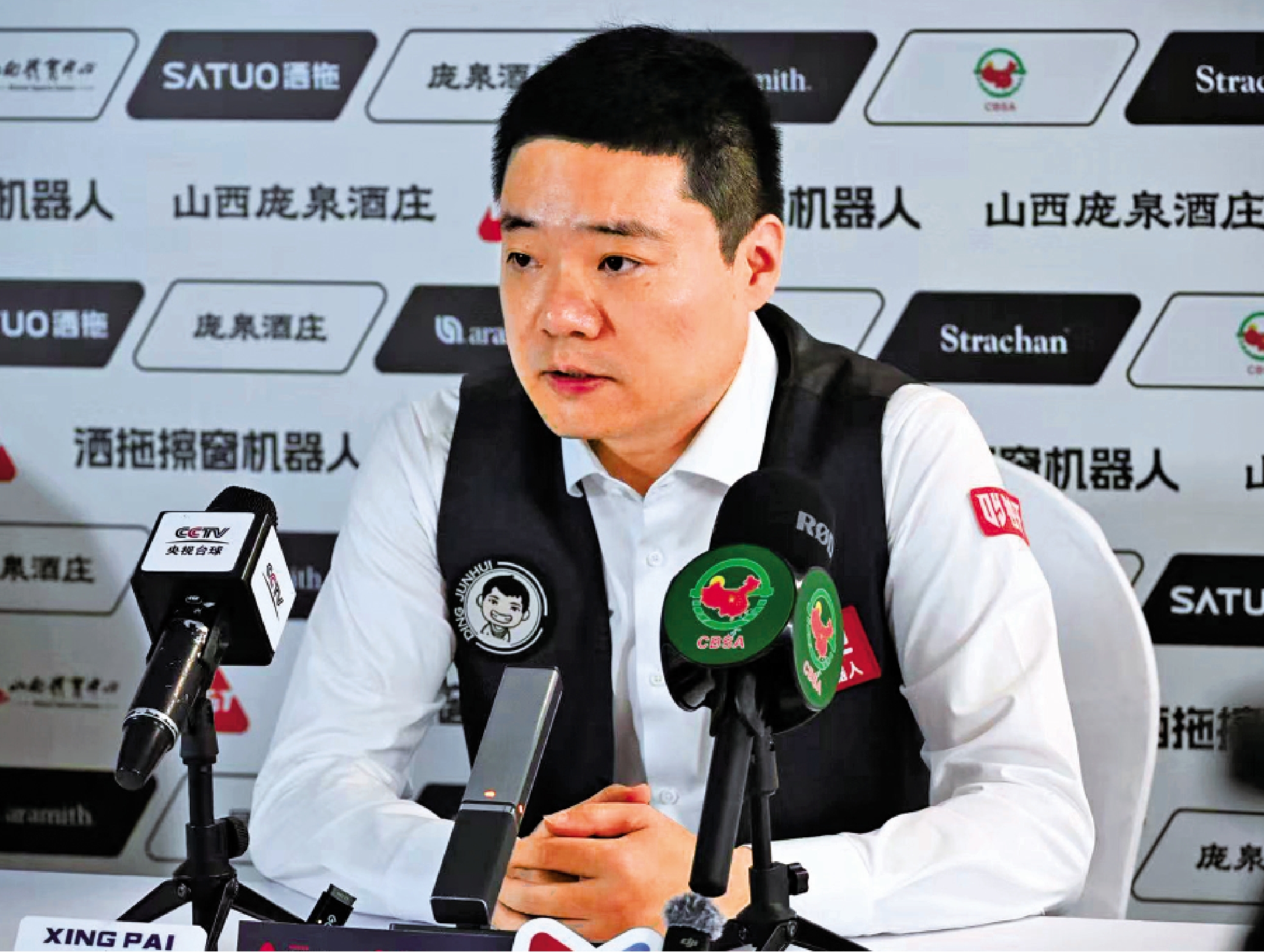 　　圖：丁俊暉賽後接受訪問。\大公報記者楊奇霖攝