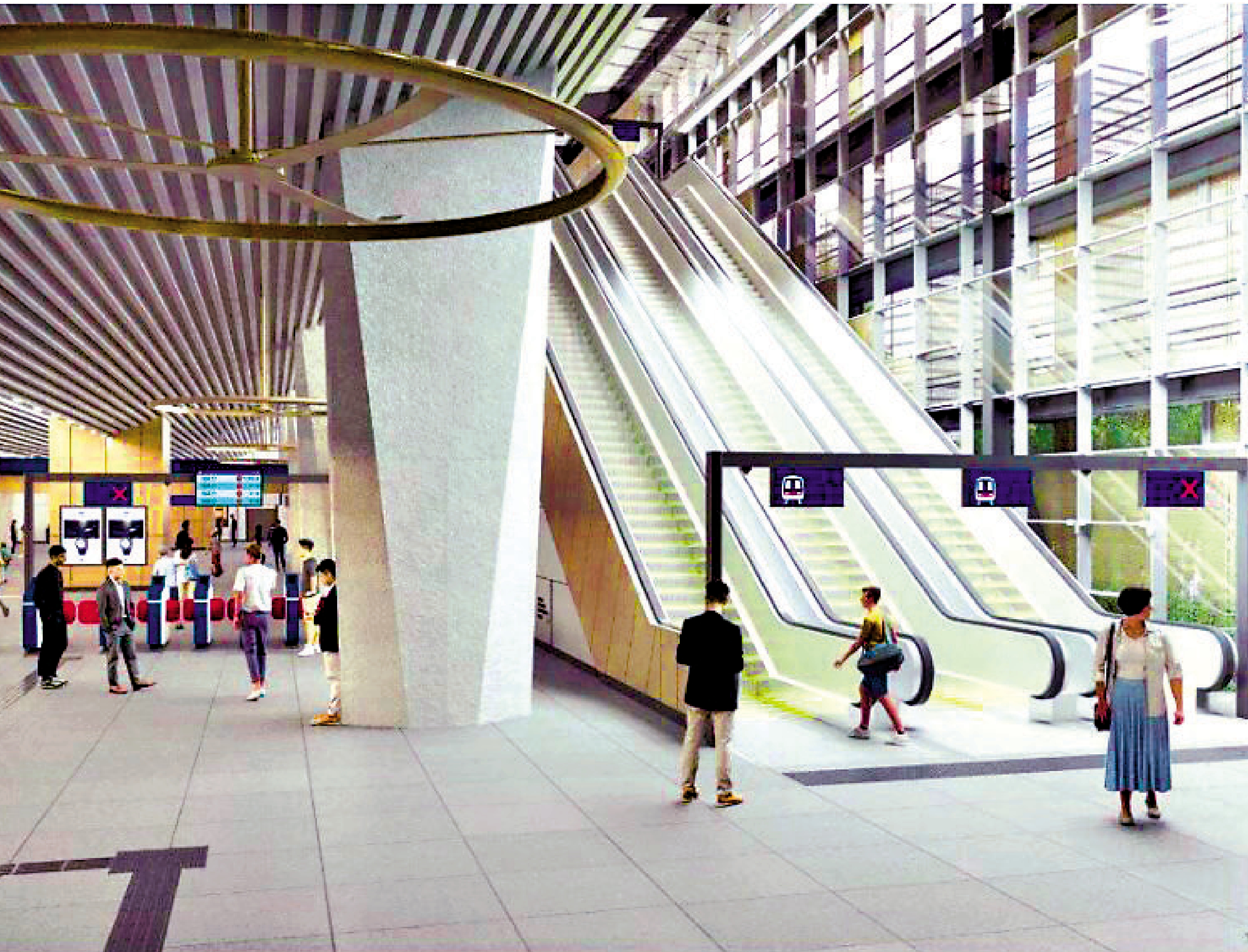 　　圖：港鐵全力推進北環綫、古洞站及洪水橋站等項目。圖為模擬洪水橋站大堂設計。