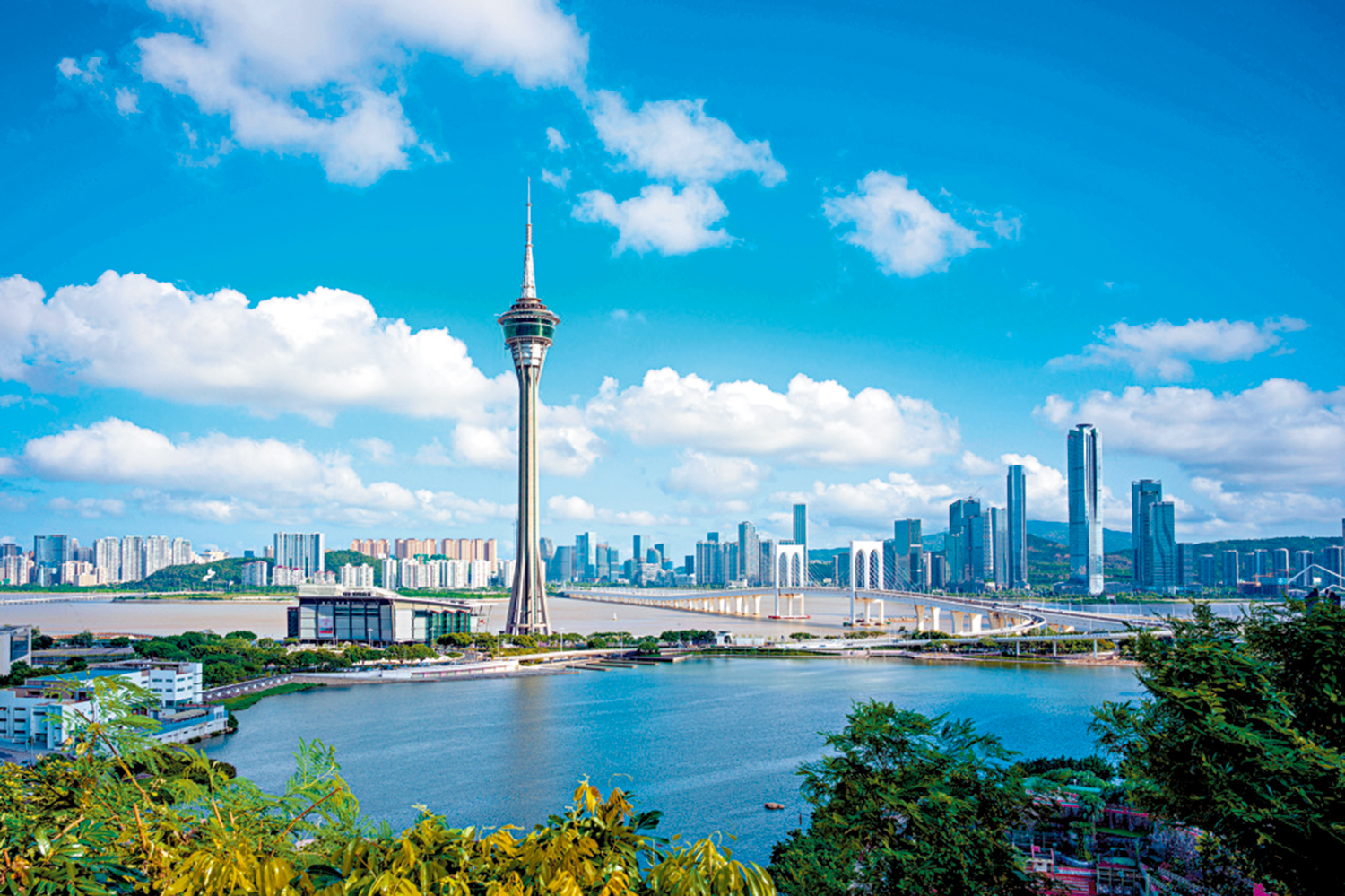 　　圖：澳門旅遊塔和橫琴一帶的景色。\新華社