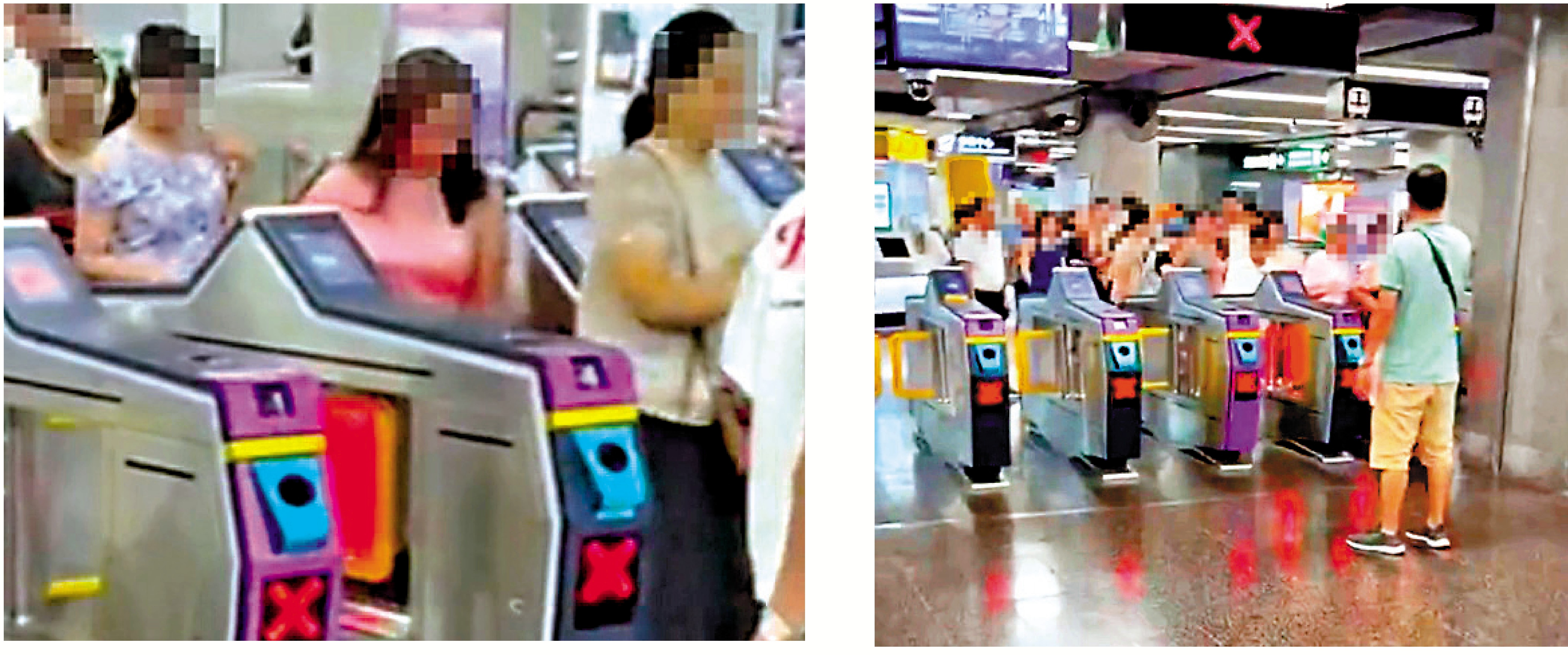 　　圖：網上片段顯示，尖沙咀站有一名女子手持一疊車票，在閘機旁催促多人快速通過，涉及逃票。\視頻截圖
