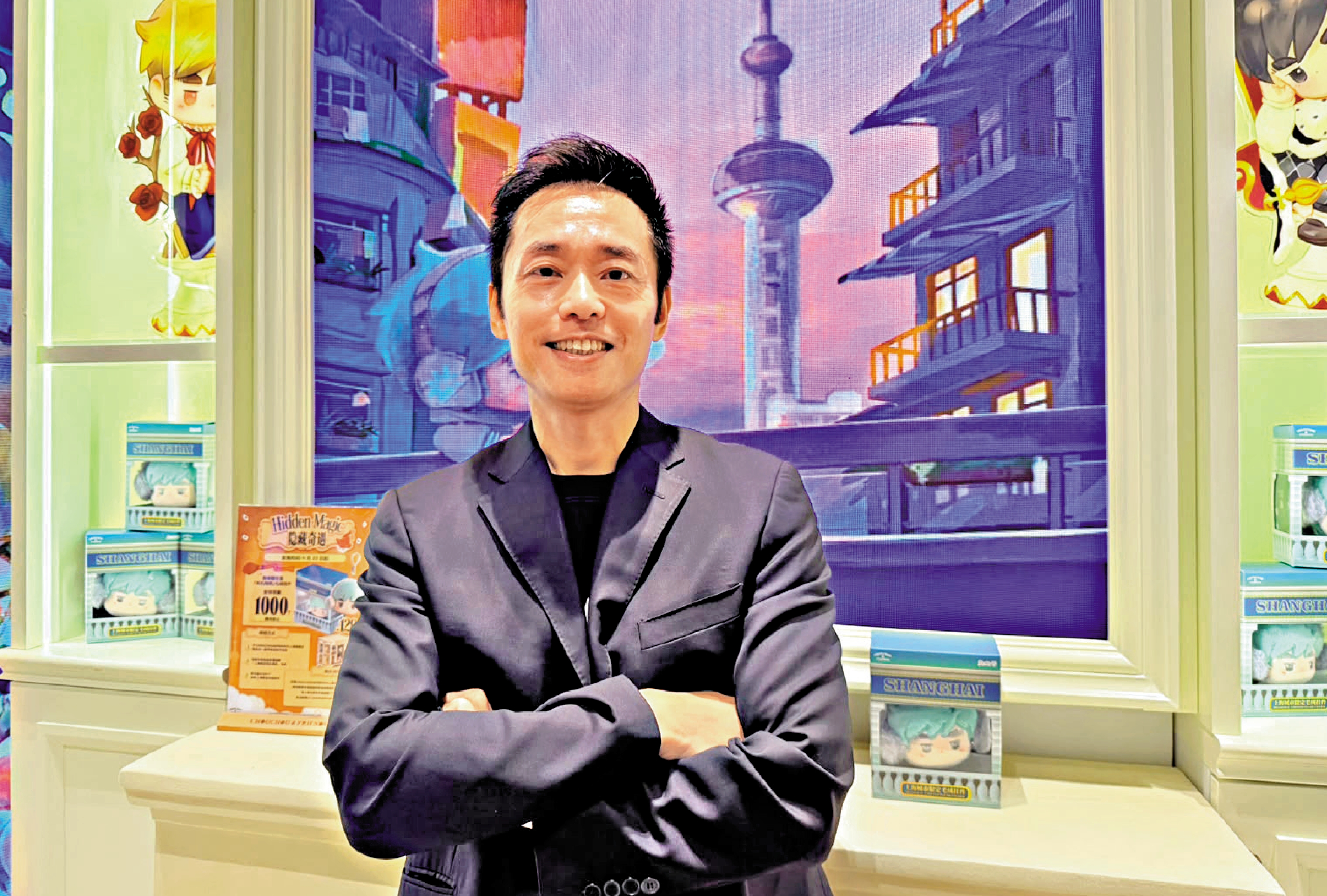 　　圖：賴國輝表示，巨星傳奇在全國設有400部盲盒售賣機。\大公報記者李潔儀攝