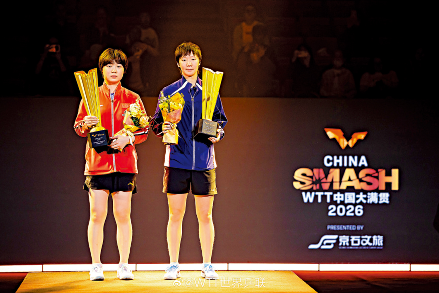 　　圖：國家隊王曼昱／蒯曼以局數3：1擊敗日本組合張本美和／早田希娜。\世界乒聯圖片
