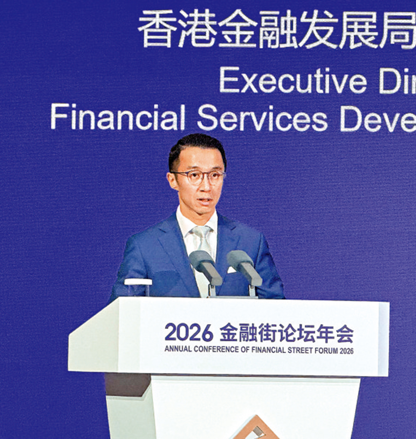 　　圖：董一岳表示，香港是外資進入內地市場的首選通道。\大公報記者郭瀚林攝