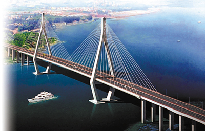 　■一系列基礎設施建設，是廈漳推進一體化進程，擴大廈門城市腹地的重要物質載體。圖為廈漳跨海大橋效果圖。