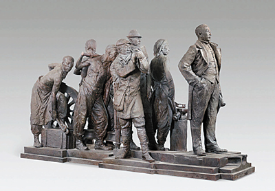 《詹天佑修京張鐵路》，雕塑，150厘米×250厘米×120厘米，作者：陳科