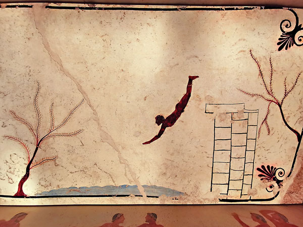 ■通過高科技手段生動還原的《跳水者之墓》壁畫