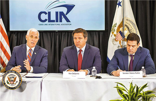 ■ 彭斯與郵輪公司高層開會討論疫情。 美聯社