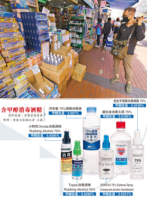 ■疫情陰霾下，坊間有不少口罩、酒精消毒液等防疫品出售。香港文匯報記者 攝