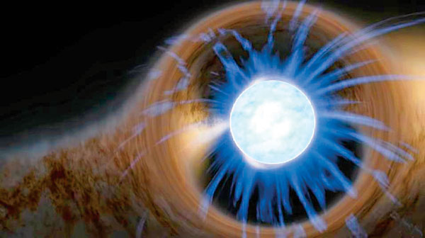 ■背景的星光受中子星質量影響的假想圖。 網上圖片