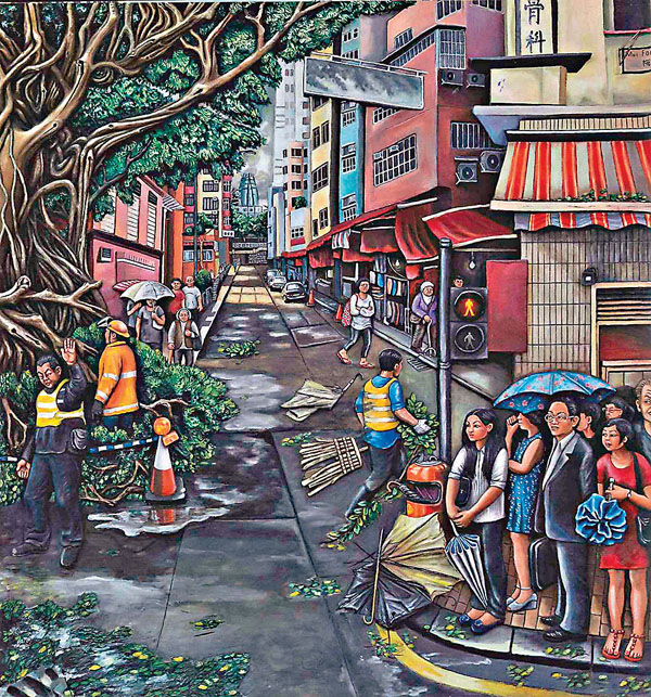 ■壁畫呈現了颱風天的西環境況。