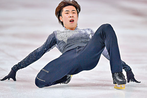 ■金博洋在男單自由滑比賽中。  新華社