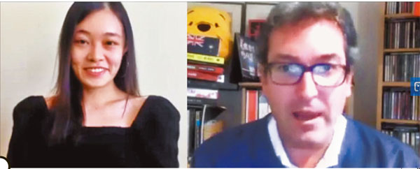 ■ 今年10月，邵嵐接受海外撐暴組織「香港監察」創辦人羅傑斯訪問。視頻截圖