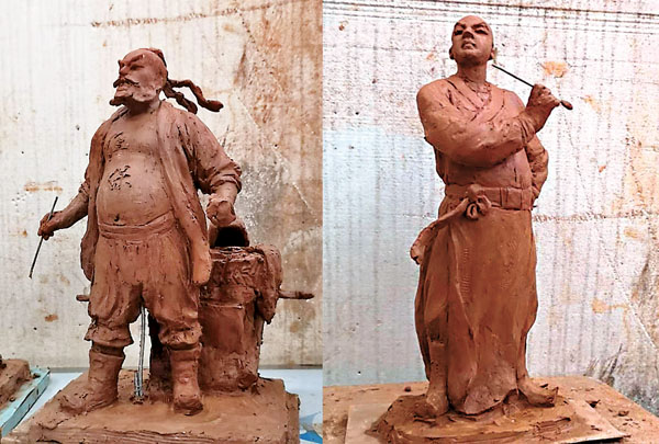 ■梁君令創作中的兩個太歲。作者供圖 