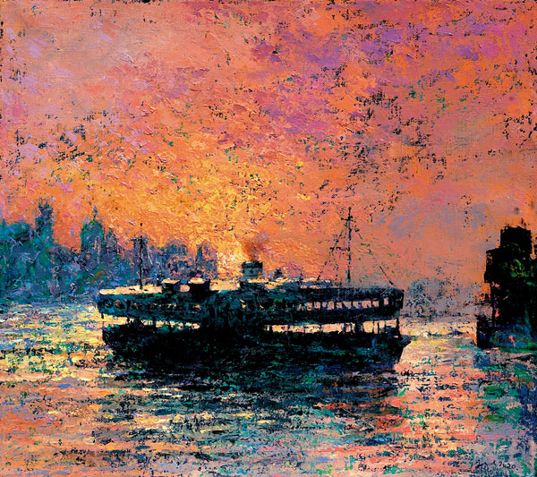 ■廖井梅作品《夕陽渡》。