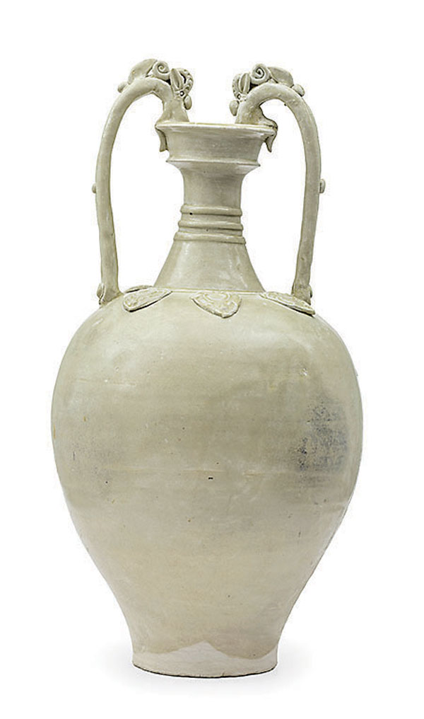 ●唐 白釉貼花雙龍飲