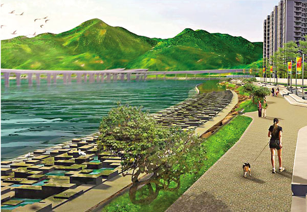 ●可持續大嶼辦事處在東涌東擴展區建造海濱長廊，並引入生態海岸線。圖為生態海岸線的構想圖。 發展局網誌