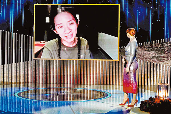 ●趙婷透過視像亮相頒獎禮。