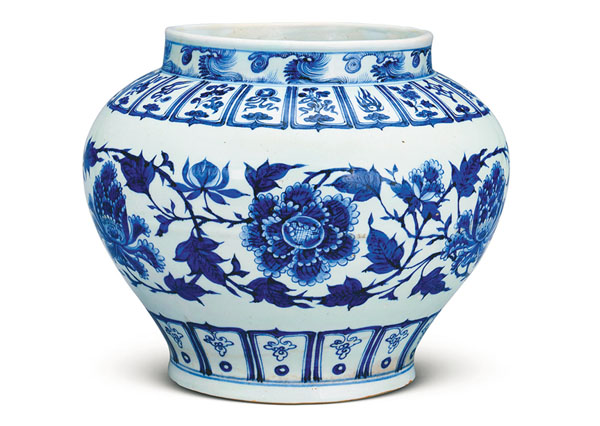 ●元十四世紀青花牡丹罐  高28.3cm