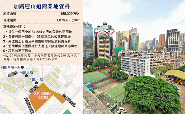 ●賣地章程要求,中標財團需要保育古樹及擋土石牆,並需興建一條行人天橋連接希慎興業持有的利園六期。 資料圖片