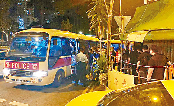●警方在大埔廣福道搗破無牌酒吧行動中,拘捕負責人及酒客共48人。