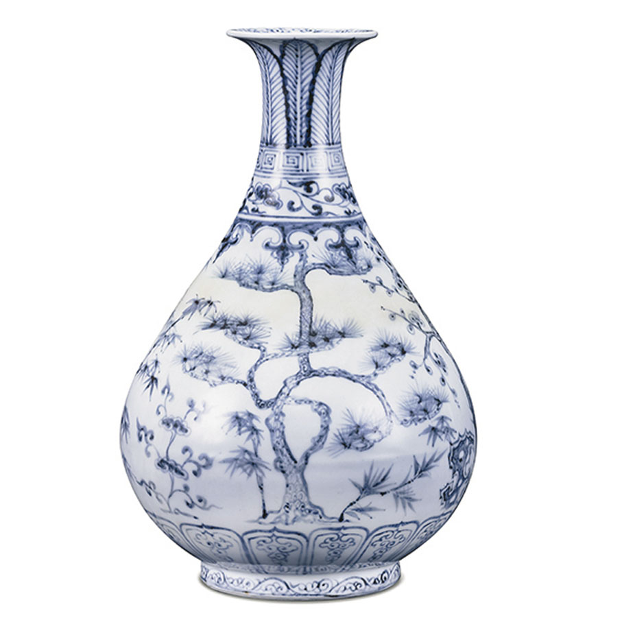 ●明洪武青花松竹梅玉壺春瓶 (松)