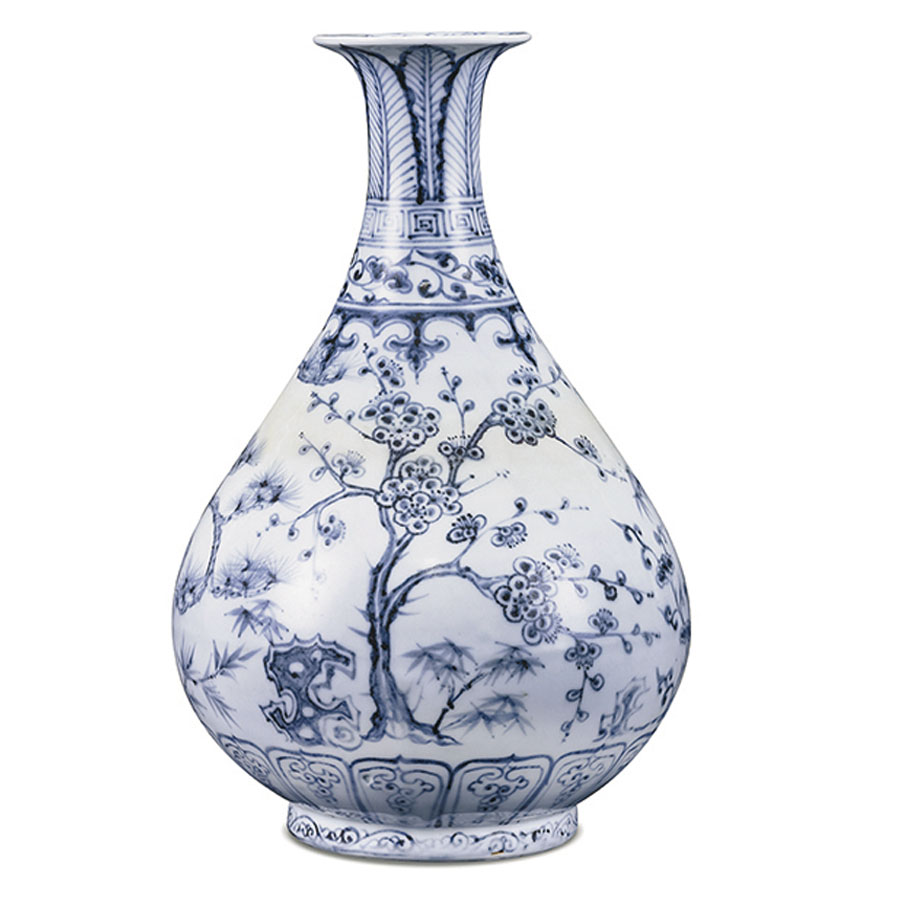 ●明洪武青花松竹梅玉壺春瓶 (竹)