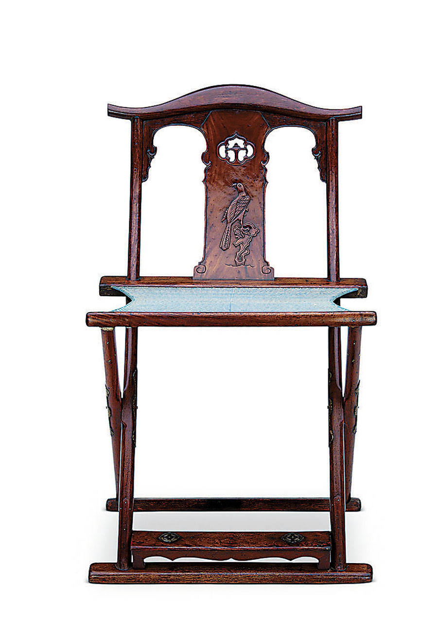 ●明黃花梨直後背雕鷹石圖交椅-正面