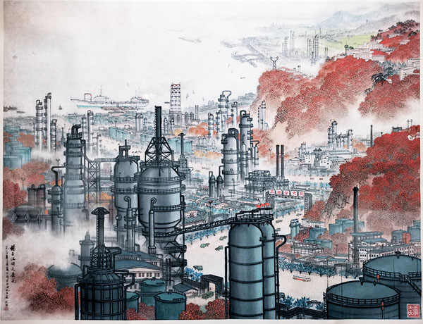 ●宋文治作於1974年的《揚子江畔大慶花》。