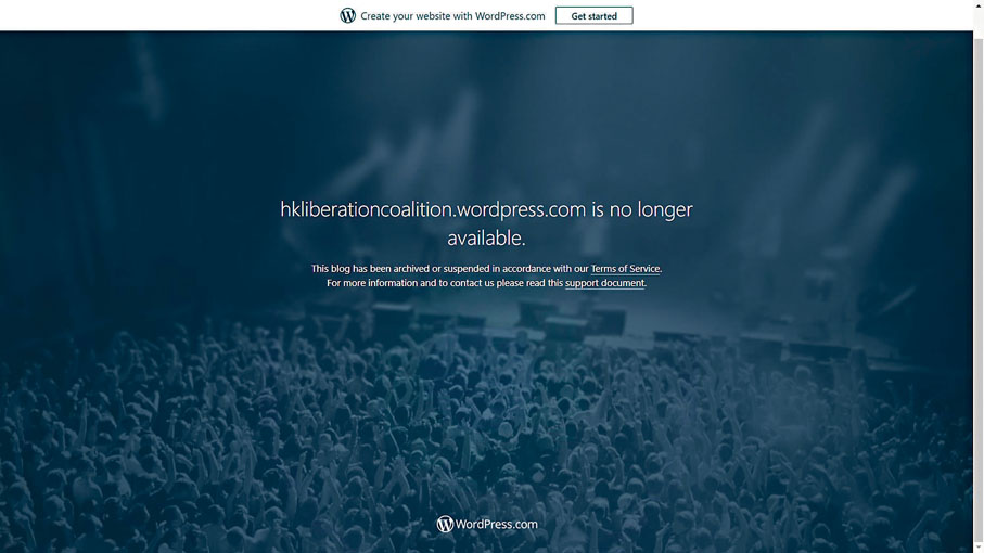 ●「Hong Kong Liberation Coalition」(HKLC)的網站已無法登入。 網頁截圖