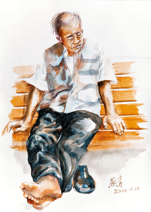 ●畫作《睡一會才有力回家》。