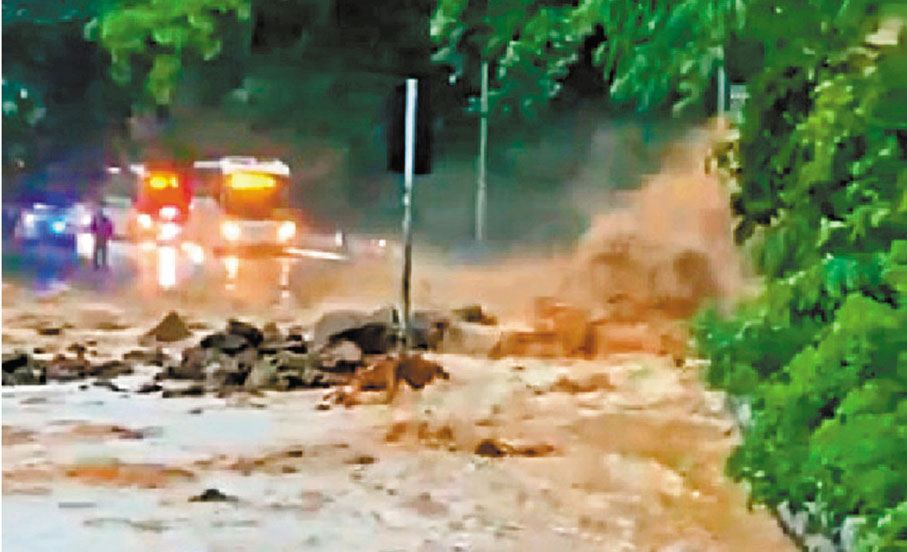 ●大嶼山上長沙泳灘附近發生山泥傾瀉。網上片段截圖