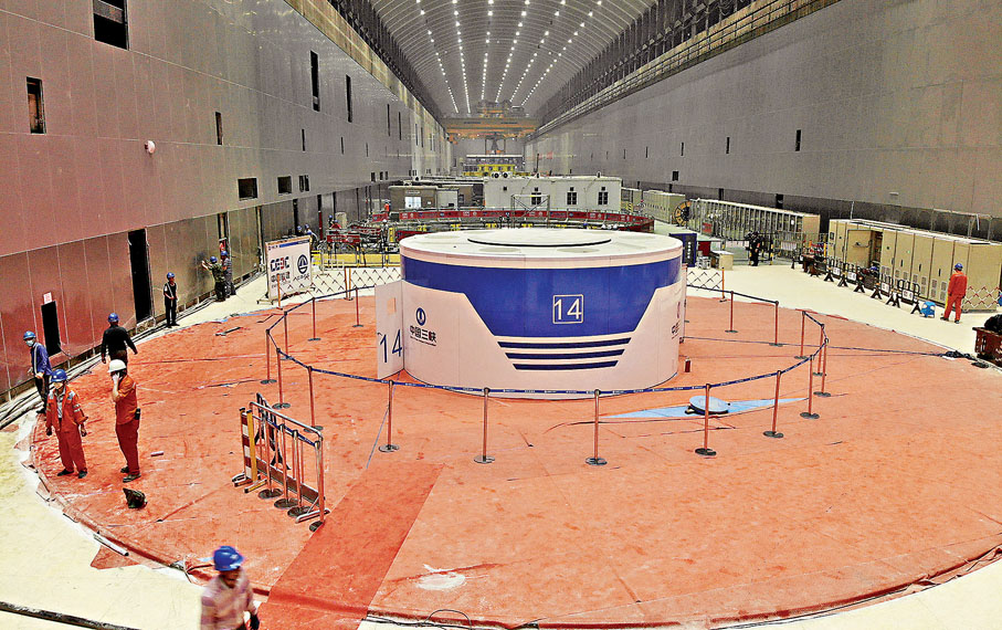 ●白鶴灘水電站右岸廠房，全球首台百萬千瓦水電機組。  中新社