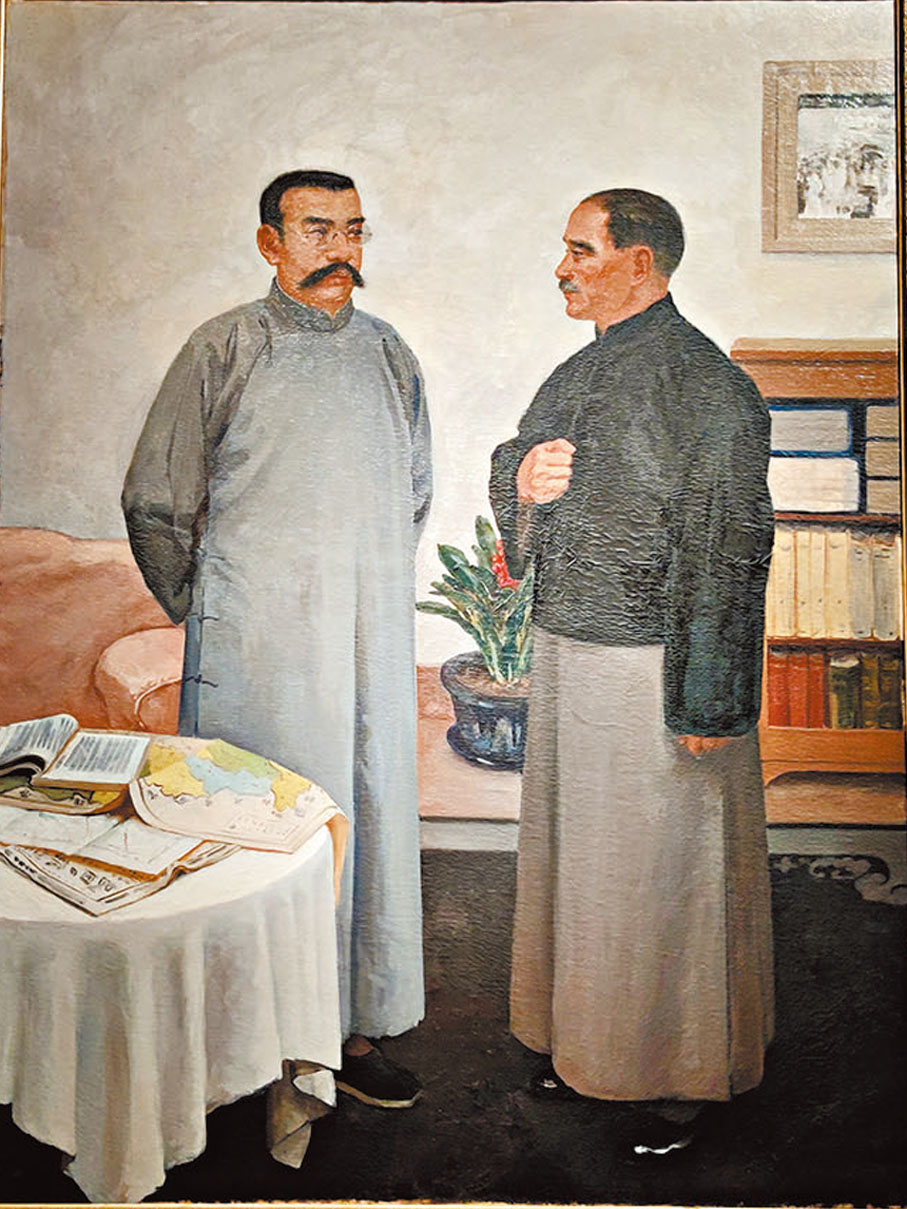 ●吳作人1959年創作的油畫《孫中山和李大釗》。