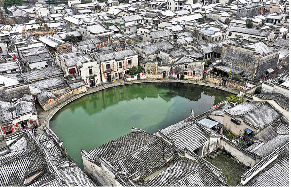 俯瞰安徽黃山黟縣宏村