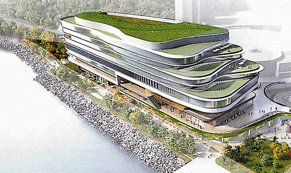 ●香港數碼港管理公司呈交的藍圖中，建築物以階梯式發展，較舊設計更為流線型。