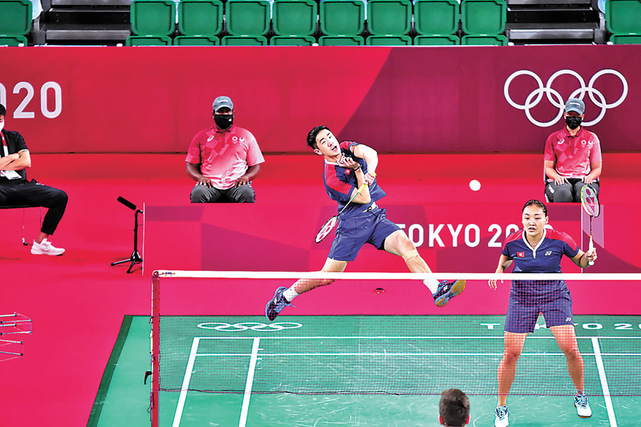 ●鄧俊文/謝影雪擊敗德國選手。本報記者張銳東京傳真