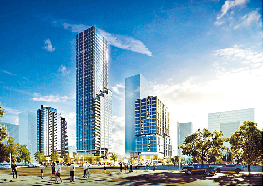 ●連漢森（上圖）指，東莞香港中心項目將成為香港專業人才在大灣區的一站式大本營。上圖為東莞香港中心項目效果圖。 記者盧靜怡  攝