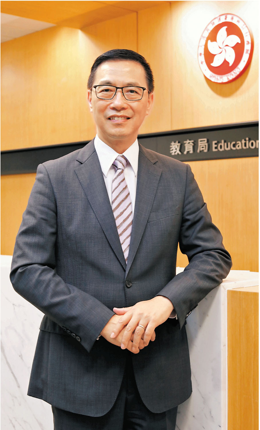 ●教育局局長楊潤雄接受專訪。 香港文匯報記者 攝