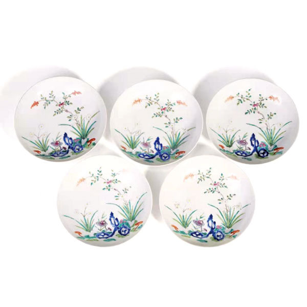 ■清道光粉彩靈仙祝壽紋盤五隻