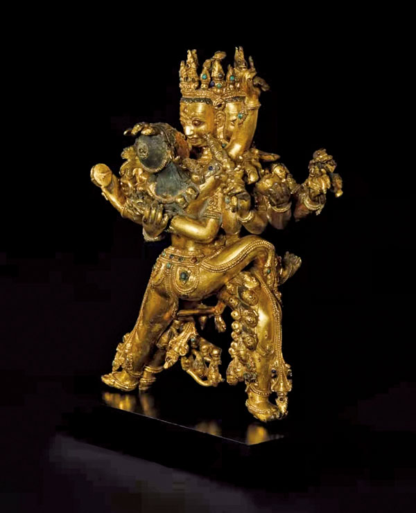 ■紐約佳士得14/15世紀 西藏丹薩替寺鎏金青銅勝樂金剛和金剛亥母