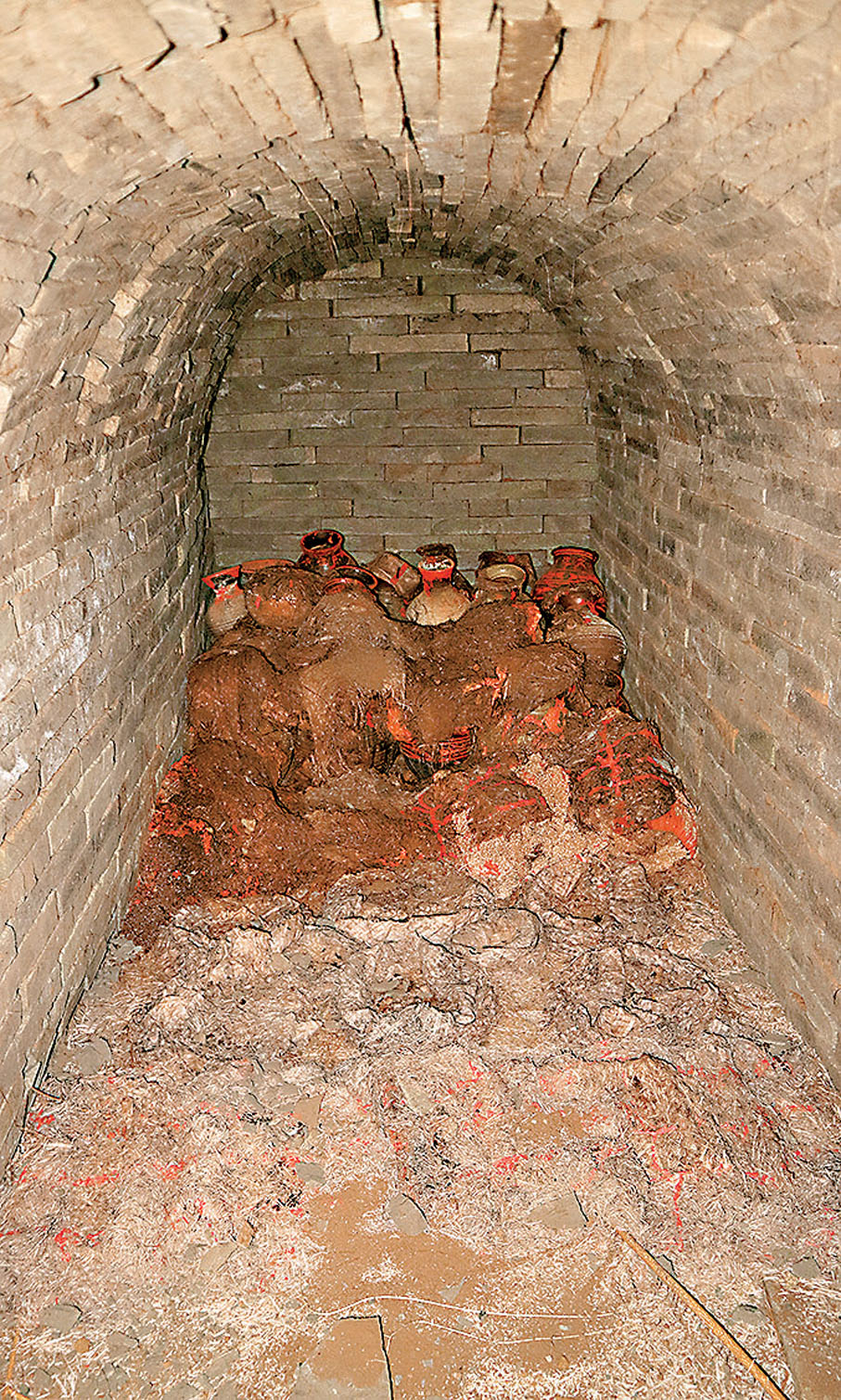 ●圓柱形的編織物口袋內裝有大麻、黍、粟三種糧食。