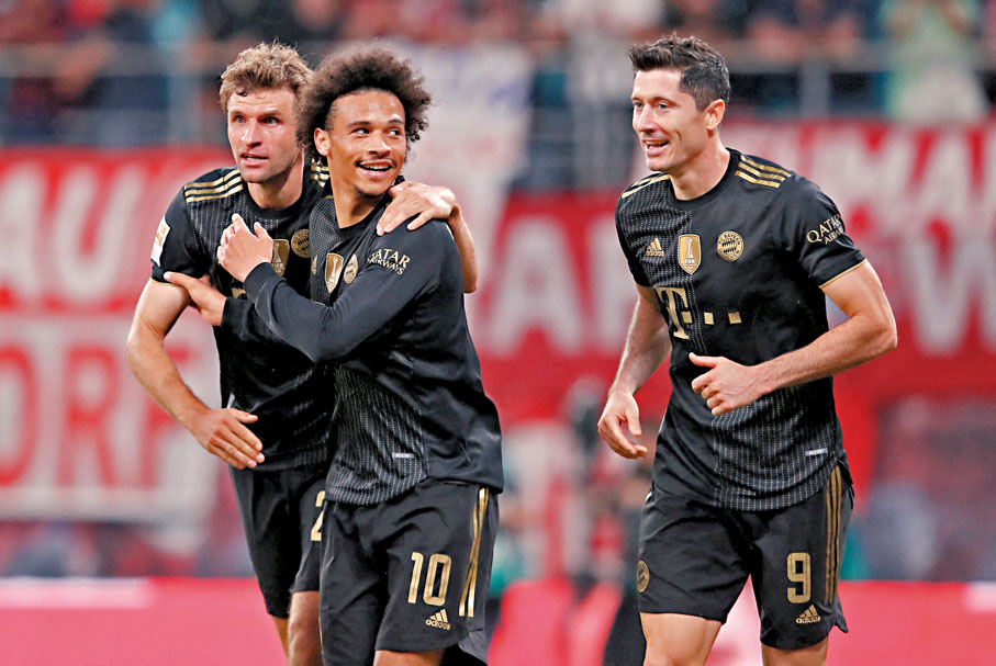 ●拜仁進攻核心(右起)利雲度夫斯基、利萊辛尼和湯馬士梅拿都狀態不錯。 法新社