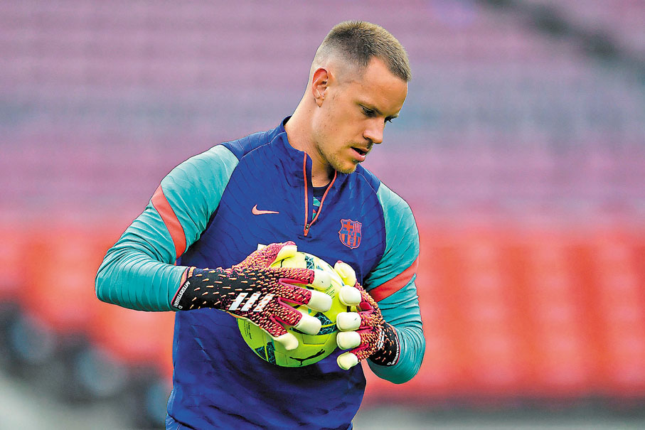 ●把守巴塞最後一關的達史特根，難忘去年狂失8球之痛。 法新社