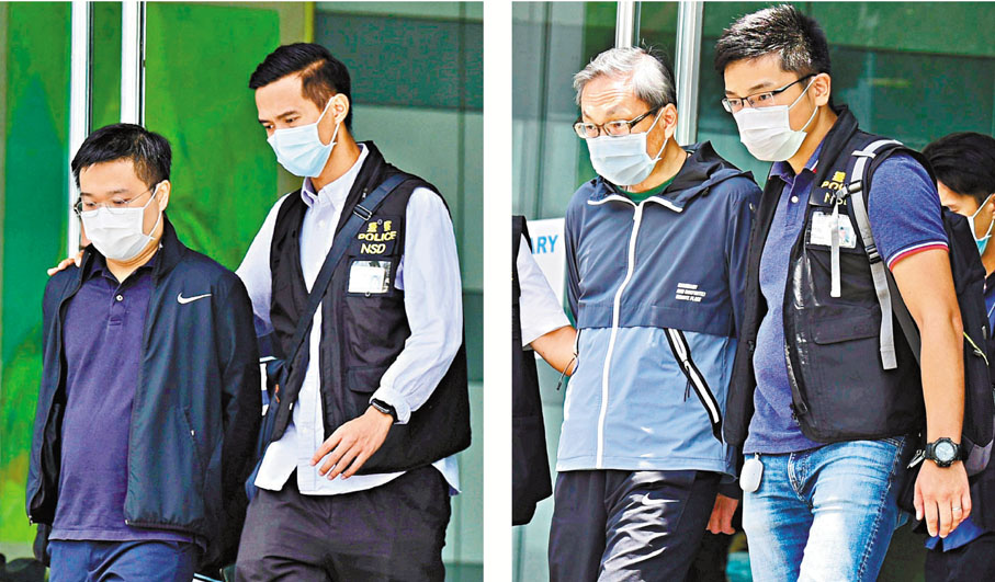 前《蘋果日報》總編輯羅偉光（左圖左）及壹傳媒前行政總裁張劍虹（右圖左）早前涉違國安法被捕。 資料圖片