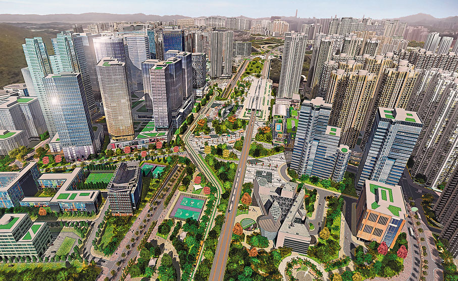 ●新發展區發展時間冗長，部分項目耗時接近三十年。圖為洪水橋新發展區效果圖。 資料圖片