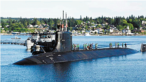 ●美核潛艇康乃狄克號（USS Connecticut SSN-22）於 2021年5月27日離開美國西岸基薩普-布雷默頓海軍基地。 網上圖片