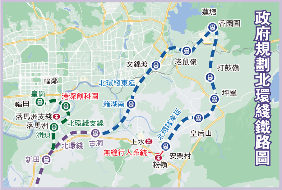 政府規劃北環綫鐵路圖