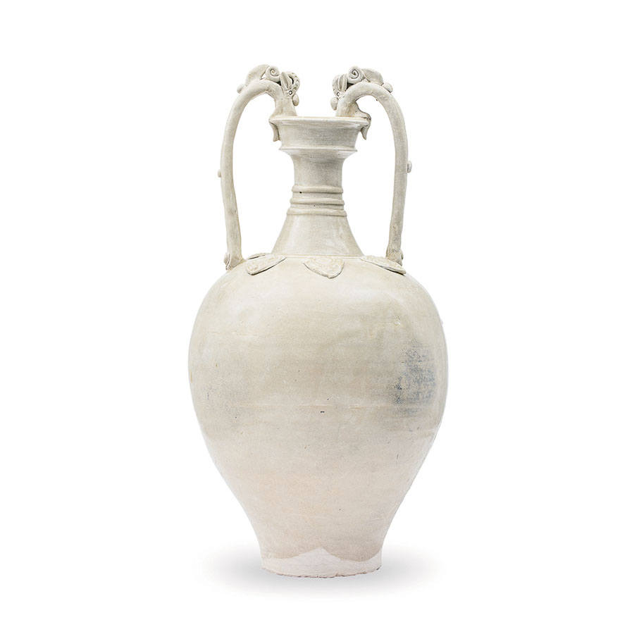 ●唐 白釉貼花雙龍飲