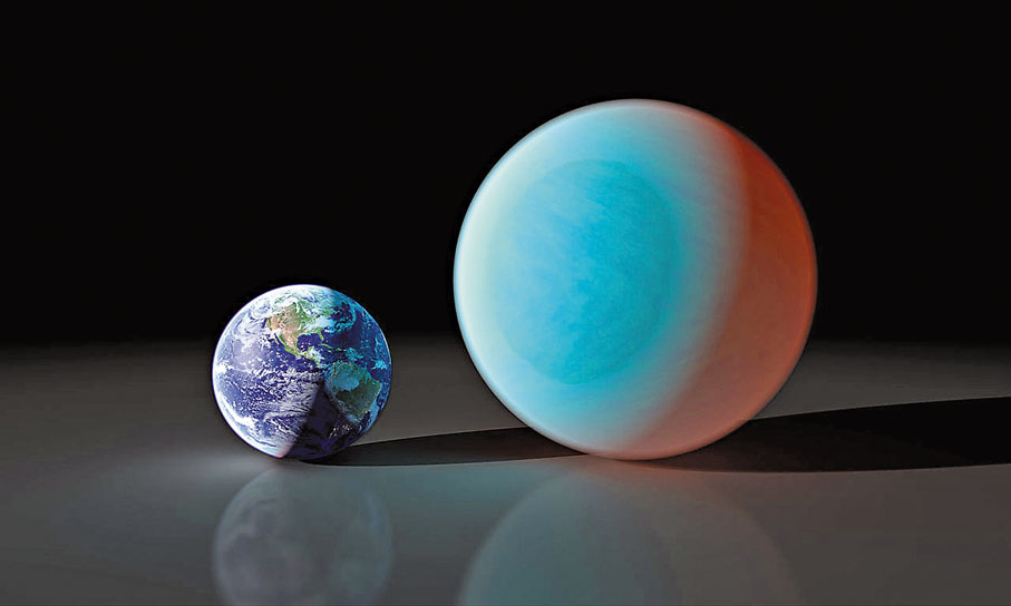 ● 行星巨蟹座55e與地球大小的相比。 網上圖片